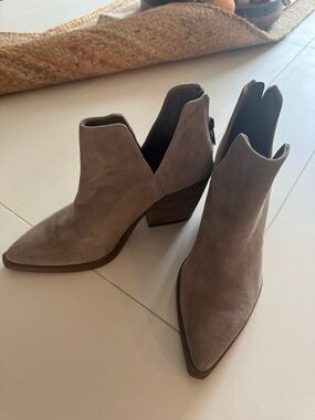 Vince Camuto Taupe Suede Pointed Toe Ankle Booties